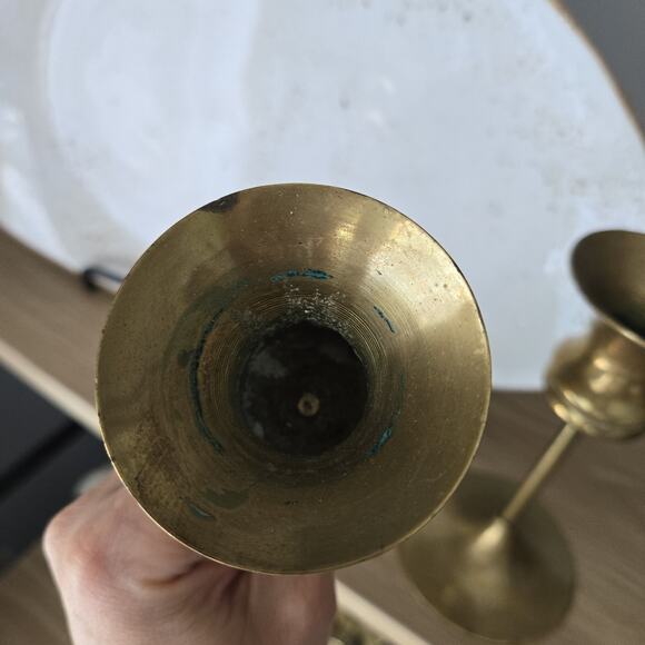 Brass Candlestick Mcm Lot Of 2 - Picture 3 of 10